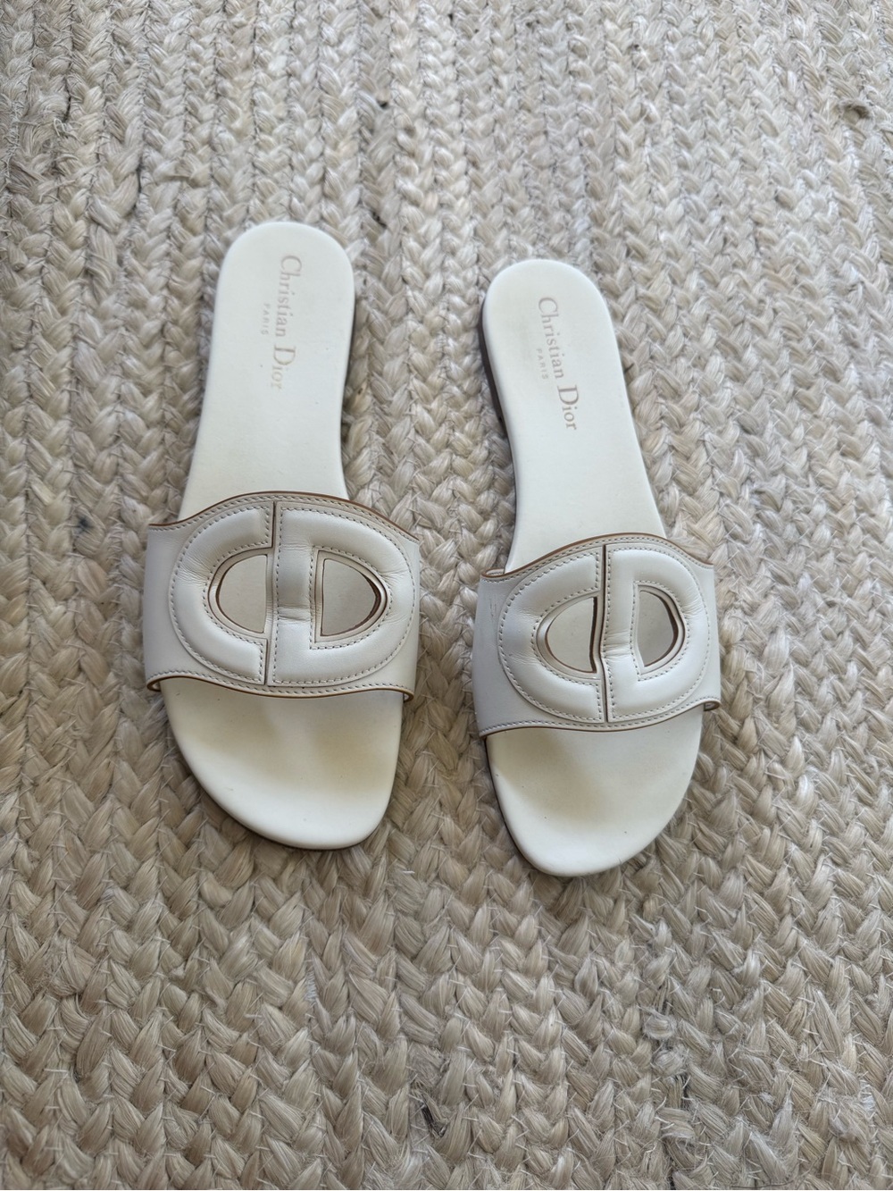 Dior Cream Leather CD Slide Sandals